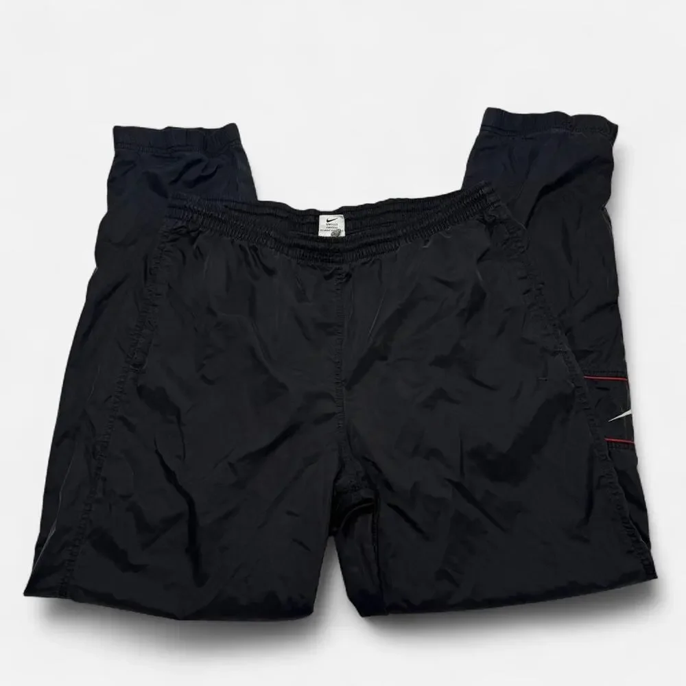 Nike Black Swoosh Track Pants Men’s Size L Windbreaker Athletic Nylon